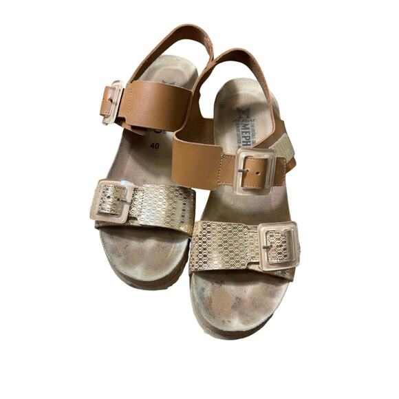 Mephisto Brown Tan Leather Wedge Sandal Sz 40 - Picture 1 of 4